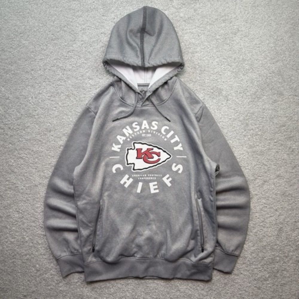Kansas City Chiefs Hoodie Men's Medium Gray NFL Team Apparel Pullover Sweatshirt